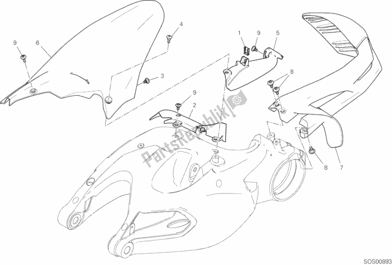 All parts for the Rear Mudguard of the Ducati Multistrada 1260 S Pikes Peak 2020